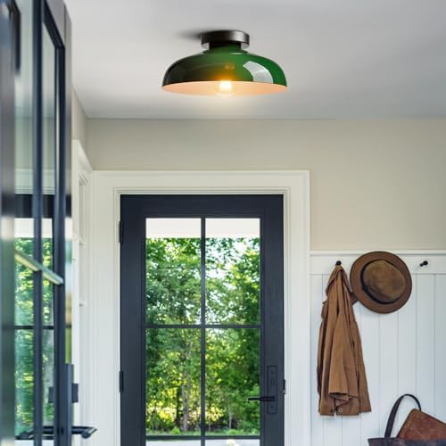 DIRYZON Industrial Green Semi Flush Mount Ceiling Light, 12-Inch