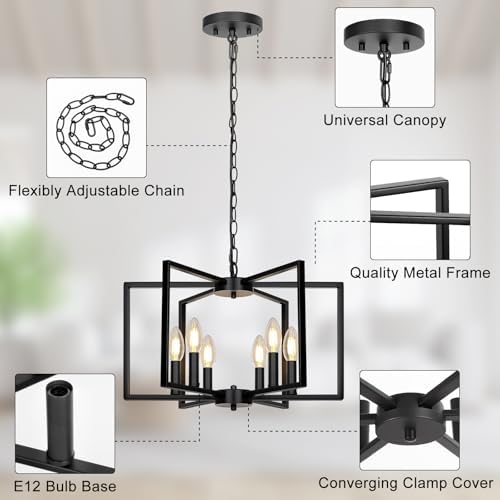 Black Farmhouse 6-Light Geometric Chandelier