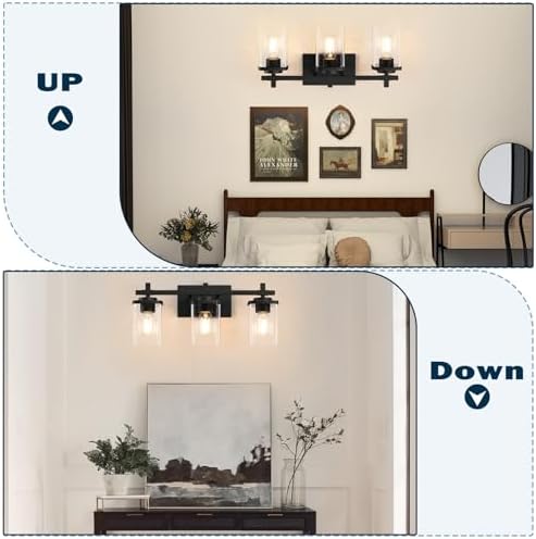 3-Light Black Bathroom Vanity Light with Clear Glass Shade