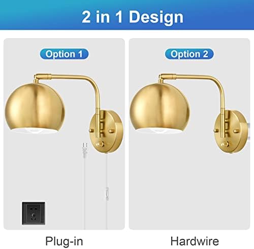 VATONI Brushed Brass Swing Arm Wall Sconces, 2 Bulbs