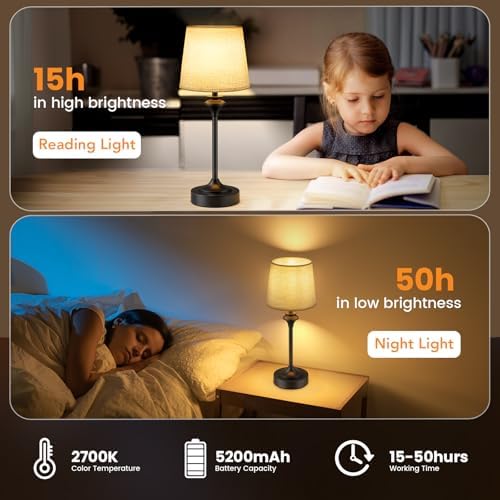 NIORSUN Portables Cordless Table Lamp,Flaxen Fabric Shade Battery