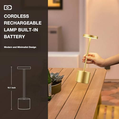 Light Gold Cordless Rechargeable Table Lamp, 4000mAh Battery