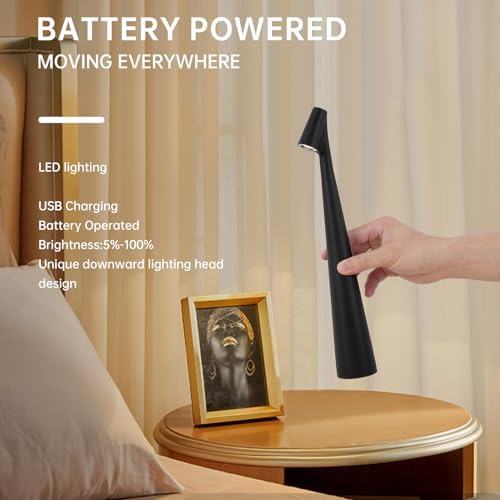Black Set of 2 Cordless Table Lamps, Rechargeable