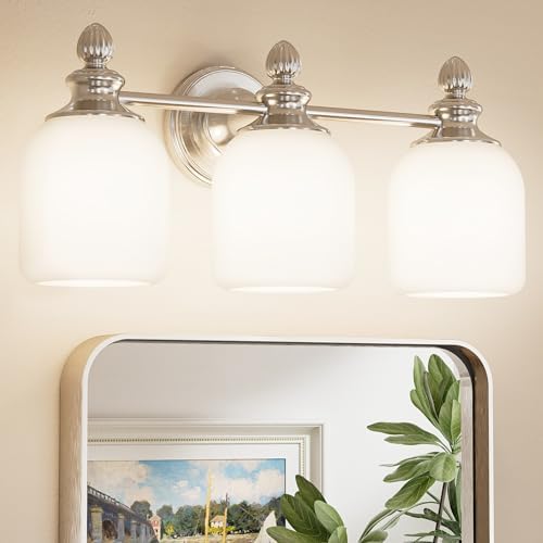 Keonjinn 3-Light Brushed Nickel Vintage Bathroom Light Fixtures Over