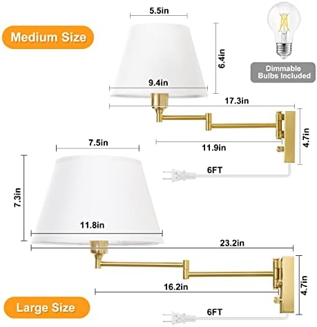TRLIFE Dimmable Brushed Brass Wall Sconces, Set of 2