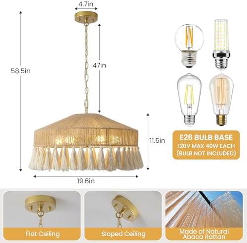 Boho Hand-Woven Rattan Chandelier Pendant Light