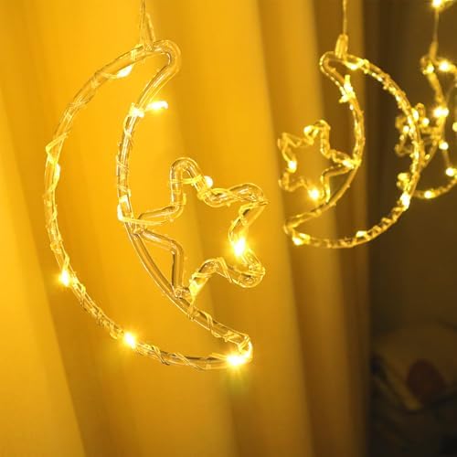 FUCHSUN 15.7 FT Star Moon Curtain String Lights