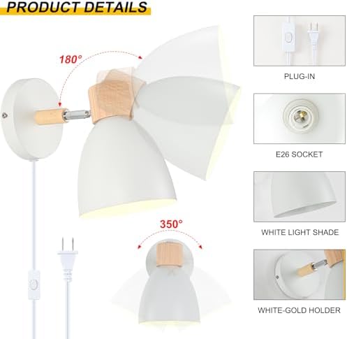White Swing Arm Wall Sconces, Set of Two