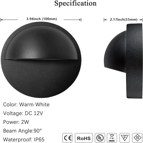 RNEHON 4-Pack 2W Low Voltage LED Deck Lights, Black