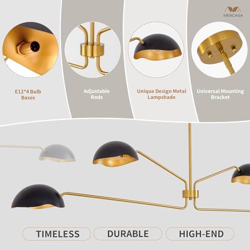 55" 4-Light Black and Gold Sputnik Chandelier