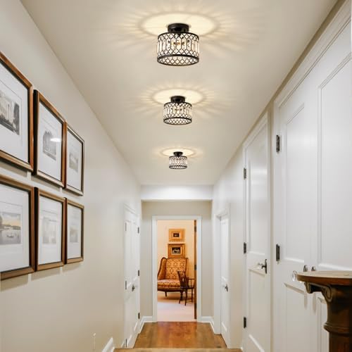Pevfah 1-Light Crystal Black Semi Flush Ceiling Light, 9 in