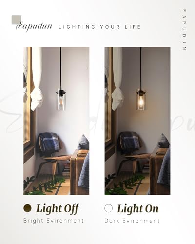EAPUDUN Industrial Pendant Light, Clear Glass Shade, E26 Base
