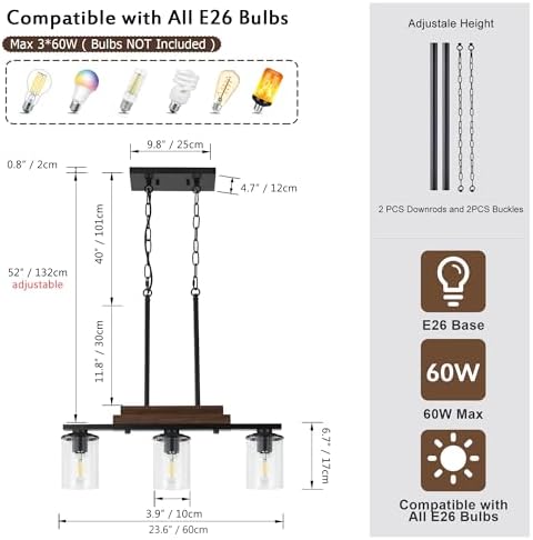 VbiTmn 3-Light Farmhouse Dining Room Light Fixture