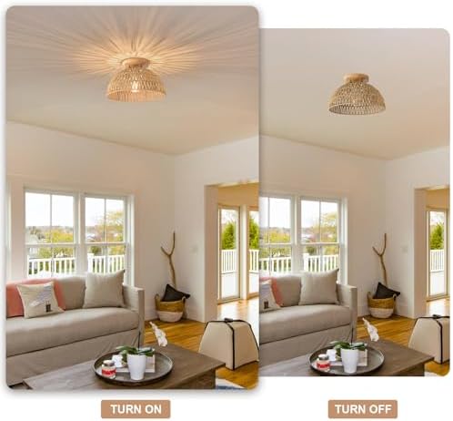 13 Inch Rattan Flush Mount Ceiling Light