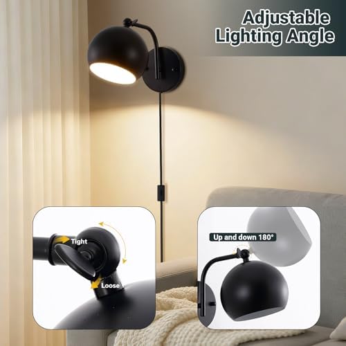 Adjustable Angle Plug-In Wall Sconces, 2 Pack