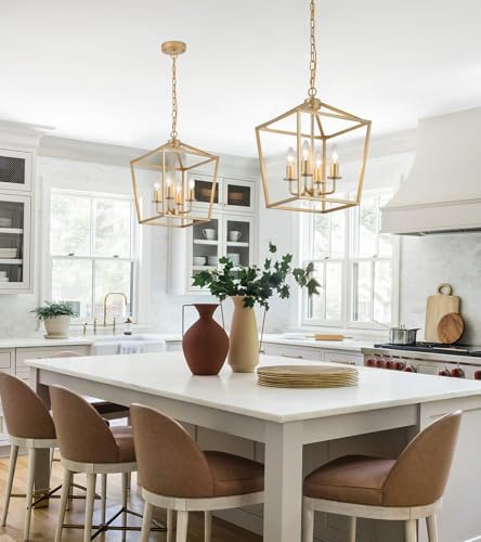 Industrial 4-Light Chandelier, Gold Metal Cage