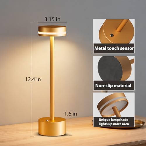 Rechargeable Cordless Table Lamp, Gold, Dimmable