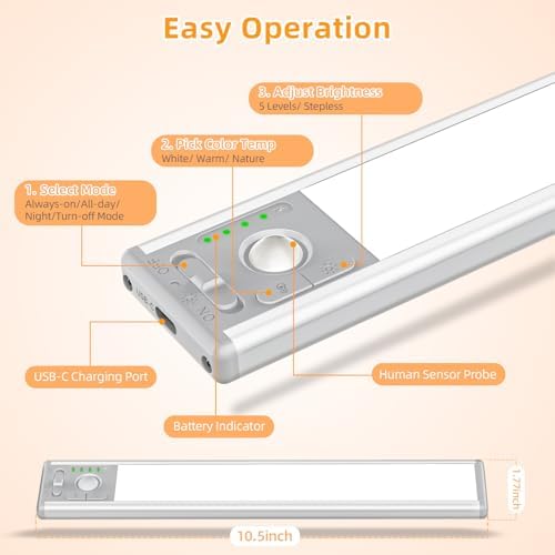 10.5in Rechargeable Under Cabinet Light, 3 Pack