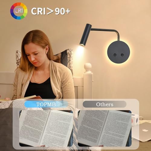 Matte Black Wall-Mounted Reading Light, 3000K