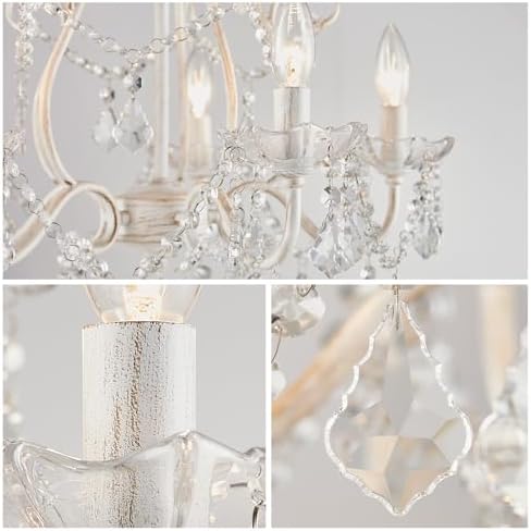 WUZUPS 5-Light Crystal Chandelier, Rustic White