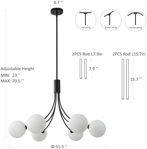 6-Light Black Modern Farmhouse Chandelier