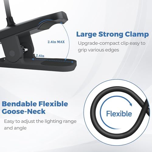 CUHIOY Rechargeable Clip-On Reading Light, Black, 1 Pack