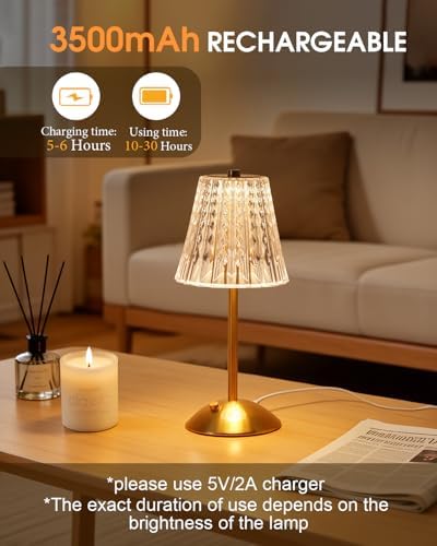 Cordless Touch Table Lamp, Rechargeable Small Desk Lamp
