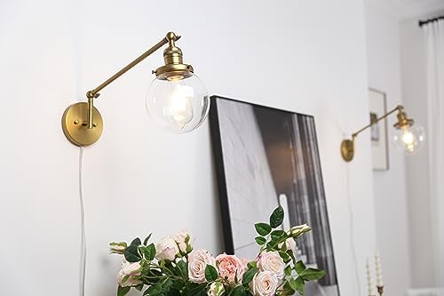 PERMO Plug-In Swing Arm Wall Sconce, 5.9" Glass Shade