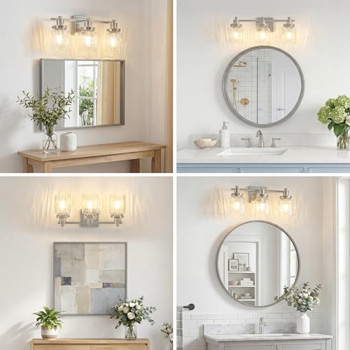 3-Light Brushed Nickel Modern Bathroom Vanity Light