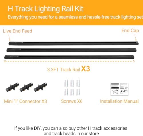 VANoopee 10FT H Track Lighting Rails Kit, Black