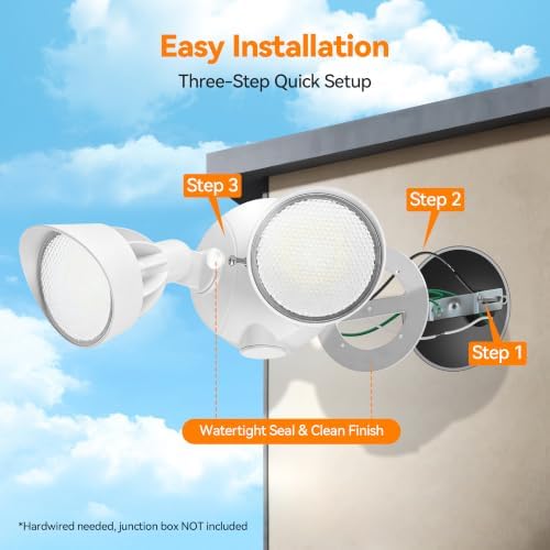 45W Outdoor Dual-Head LED Flood Light, 5000K White