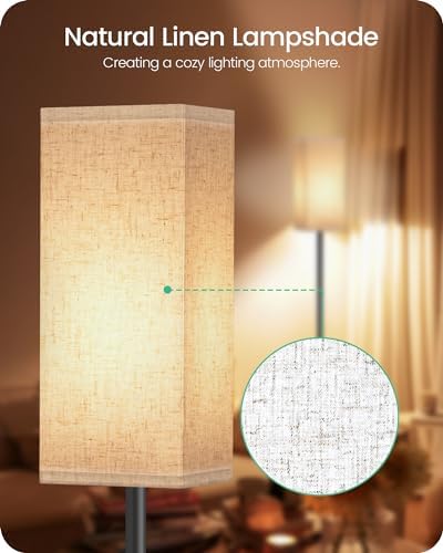 64.6" Modern Floor Lamp with Foot Switch, Black and Beige