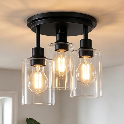 ROTTOGOON 3-Light Semi Flush Mount Ceiling Light, Black