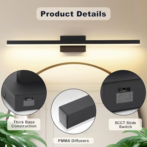 Joossnwell 31.5 Inch Black Bathroom Vanity Light