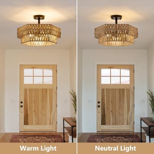 XSDeTu 3-Light Woven Hemp Rope Ceiling Light