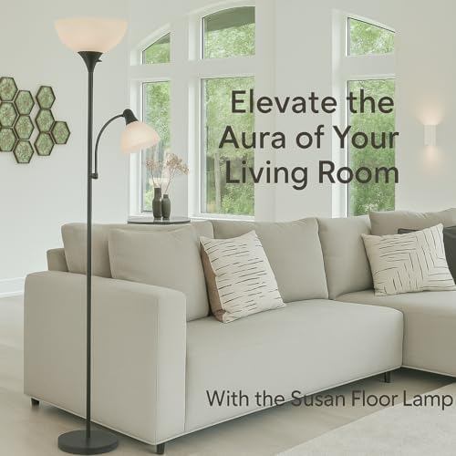 Adjustable Black Floor Lamp with Reading Light, 72"