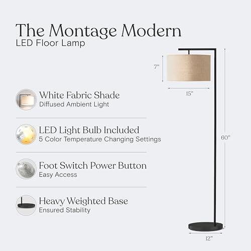 Brightech Montage Modern Floor Lamp, Tan Shade, Black