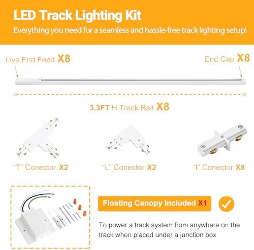 VANoopee 26FT H Track Lighting Rails, White