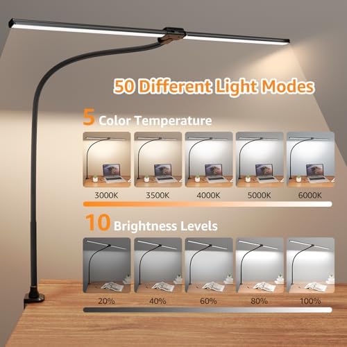 ShineTech LED Desk Lamp with Clamp, 25 Lighting Modes