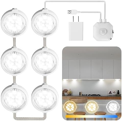 LED Under Cabinet Light, 6-Puck Motion Sensor, 3-Color