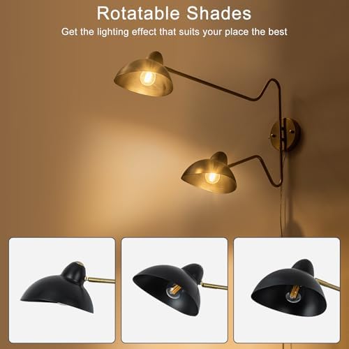 Black and Gold 2-Light Swing Arm Wall Sconce