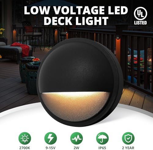 GKOLED 12-Pack 2W LED Deck Lights, Black