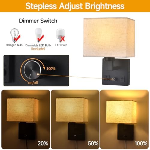 Bedside Plug-in Wall Sconce, Black