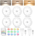 6PACK Rechargeable Puck Lights with Remote, White