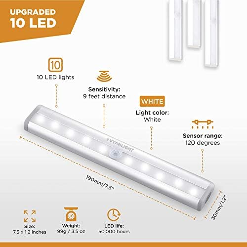 VYANLIGHT Motion Sensor LED Under Cabinet Lights, 3 Pack