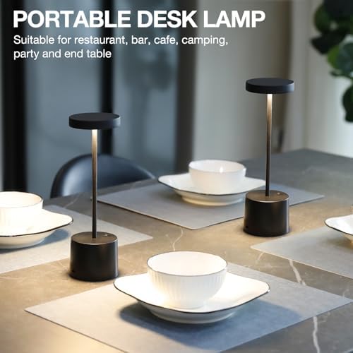 Cordless Rechargeable Table Lamp, Black, 2 Pack