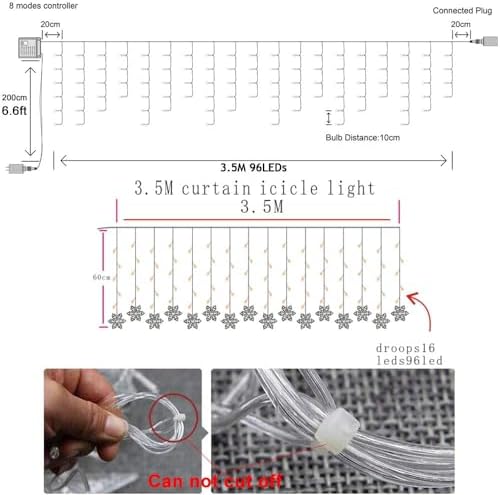 Lainin 12ft/3.5M USB Snowflake Curtain Lights