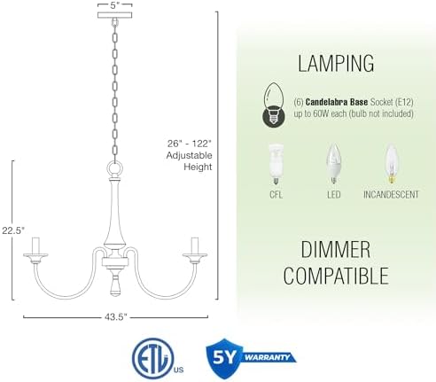 Kira Home Sherbrooke 44-Inch 6-Light Chandelier