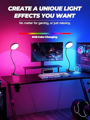 Clip on Light,10 RGB Colors+10 Brightness Small Desk Lamp with Clamp