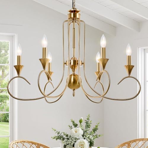 Modern Farmhouse 6-Light Gold Candle Chandelier